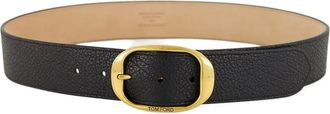 Tom Ford Cintura in pelle pieno fiore con fibbia ovale - Nero