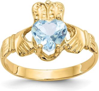 Diamond2Deal 14k Yellow Gold Sky Blue Cubic Zirconia Claddagh Ring