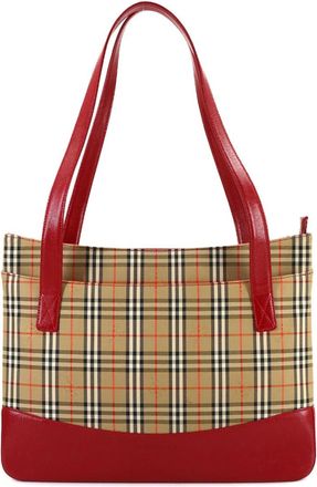 Burberry Brown Red Color Canvas Leather Handbag Tote Bag (Pre-Owned)