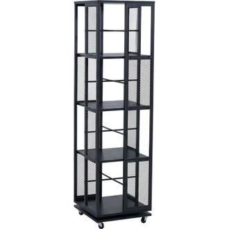 Hhg [NON UTILIZZATO] Libreria HHG-633, scaffale girevole, con rotelle, metallo industriale melamina MVG 147x40x40cm, nero