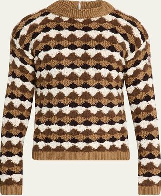 Moncler Mens Geometric Jacquard Wool-Blend Crewneck Sweater