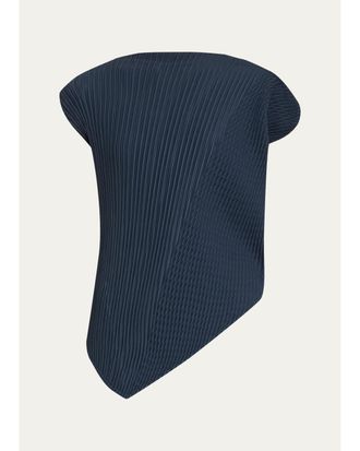Issey Miyake Leaf Pleats Asymmetric Cap-Sleeve Top