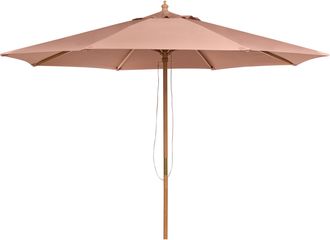 Beliani Sombrilla Recta De Jard&iacute;n Con M&aacute;stil De Madera Maciza Mecanismo De Cuerda Marr&oacute;n Toscana