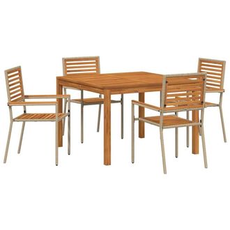 Berkfield Home 5 Piece Garden Dining Set Beige Poly Rattan Acacia