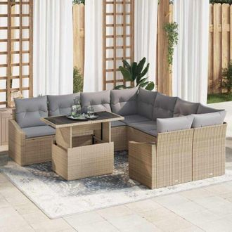 vidaXL Conjunto De Sof&aacute; De Jard&iacute;n 9 Pcs Beige Polirat&aacute;n Vidaxl