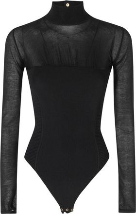 Elisabetta Franchi Tops, Dames, Zwart, M, Body met hoge hals en transparante panelen