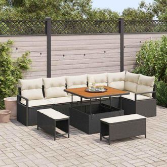 vidaXL Conjunto De Sof&aacute; De Jard&iacute;n Con Coj&iacute;n 9 Pcs Negro Polirat&aacute;n Vidaxl
