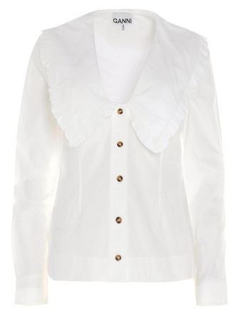 Ganni Wide V-neck shirt in white