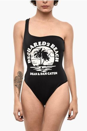 Dsquared2 One Shoulder Maxi Frontal Printed One Piece Swimsuit size 40