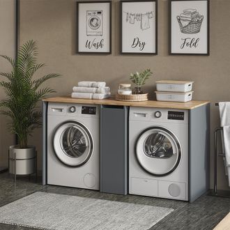 Vicco Armario Para Lavadora Viktor, Antracita, 159.8 X 88.2 Cm Con 3 Compartimentos, Vicco