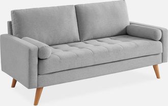 Sweeek Sof&aacute; Estilo Escandinavo En Tela Lisa, 3 Plazas, Ivar, Gris Claro, 177x85.5x69.5 Cm