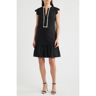 Eliza J Scallop Ruffle Hem Dress in Black Natura at Nordstrom, Size 10