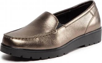Ara Womens Dewitt Wedge Loafer - Medium In Taiga Metallic Calf
