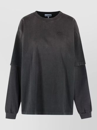 Ganni cotton crew neck long sleeve layered t shirt