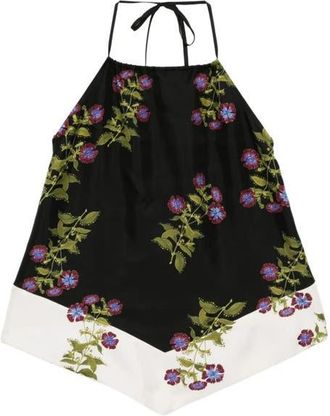 Cynthia Rowley Silk Halter Top in Black Floral at Nordstrom, Size X-Small