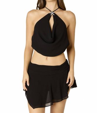 Cotton Candy L.A. Celeste Crystal Star Halter Crop Top In Black