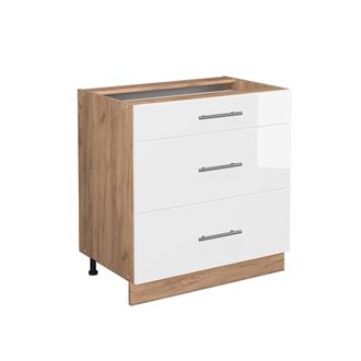 Vicco Mueble Bajo De Cocina Fame-line, Blanco Alto Brillo, 80 Cm Con 3 Cajones, Sin Encimera
