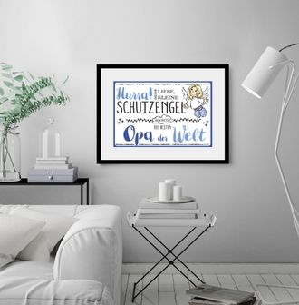 Queence Bild »Schutzengel Opa« Engel Himmel Liebessprüche Schriftzug Sprüche & Texte Stern Sterne 1 Stk. tlg. HD Premium Poster-Druck inkl. Holzrahmen