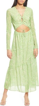& Other Stories Cutout Long Sleeve Midi Dress in Green/yellow at Nordstrom, Size Medium