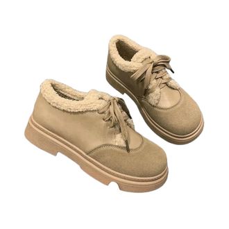 Generic YUJIEBB Womens Cotton Boots Autumn Winter Lined Bread Fluffy Snow Boots Flat Heel