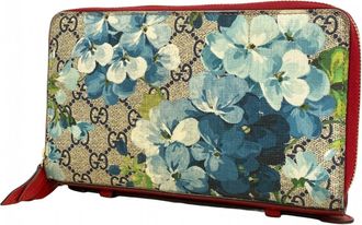 Gucci Blue Red Color Pvc Long Wallet (Bi-Fold) (Pre-Owned)