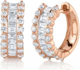 Allurez Baguette Lab Grown Diamond Huggie Earrings 14k Rose Gold (1.16ct)
