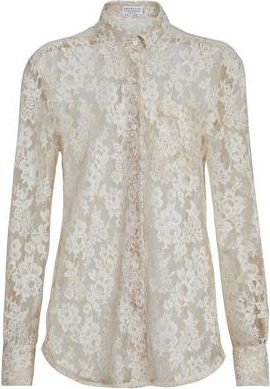 Brunello Cucinelli Flower jacquard lace shirt in Cream at Nordstrom, Size 3X-Large Eu