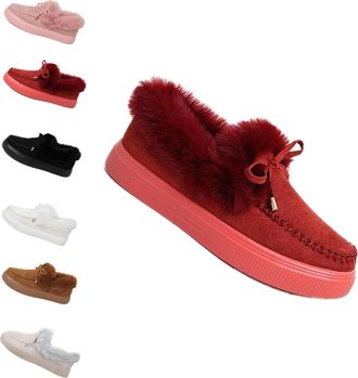 Generic Winter Boots for Women 2025 Fur Lined Ankle Booties Slip On Snow Boots Slip on Warm Comfortable Fur Lined Ankle Booties platform slip ons (Red,4.5)