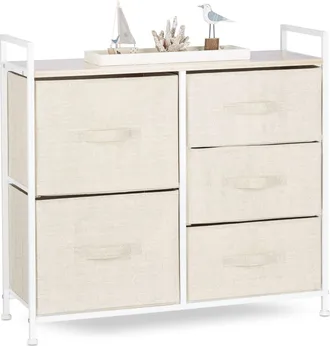 Relaxdays Relaxdays - Cajonera Multiusos Con 5 Cajones, Metal-tela, Beige, 77.5 X 83 X 29 Cm