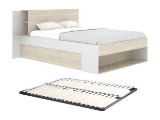 Vente-Unique Cama 140 x 190 cm con almacenamiento - Color : Natural y blanco + Somier - KEROSIA