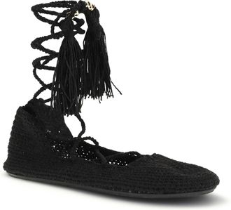 Alanui Womens The Sound Of Sea Lace-Up Ballerinas Black Flat Shoes