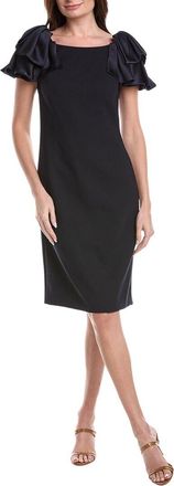 Teri Jon by Rickie Freeman Teri Jon By Rickie Freeman Crepe Boatneck Satin Ruffle Shoulder Dress