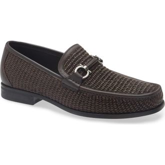 Ferragamo Gancini Raffia & Leather Loafer in T Moro 300 Acc. Nero at Nordstrom, Size 10.5