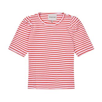 Munthe Striped T-shirt with Puff Sleeve - female - Munthe - T-Shirts - Red - 2XL - Tops