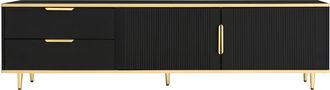 STILVORA Mueble De Tv Con 2 Puertas Y 2 Cajones, Frente Tallado, Tiradores Y Patas Dorados, Estilo Moderno, 175&times;40&times;45 Cm, Negro