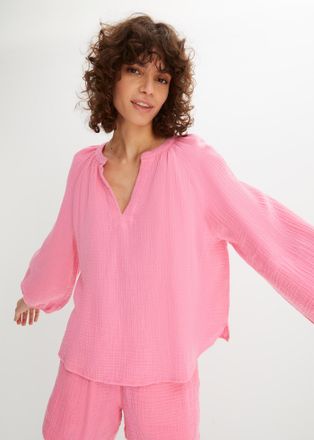 Bonprix Shirtbluse BONPRIX Oversize-Bluse aus Musselin, Damen, Gr. 36, knallrosa, Web, Obermaterial: 100% Baumwolle, oversize normal, V-Ausschnitt, elastische