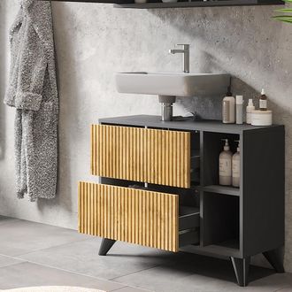 Vicco Mueble Bajo Lavabo Leano, Antracita/roble De Monta&ntilde;a, 80 X 62 Cm Con 2 Cajones, Vicco