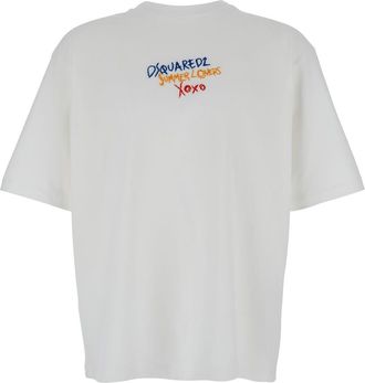 Dsquared2 White T Shirt With Round Neck And Embroidered Logo On The Front In Cotton Woman