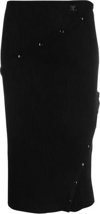 Courr&egrave;ges Rokken, Dames, Zwart, S, Zwarte Geribbelde Midi Rok