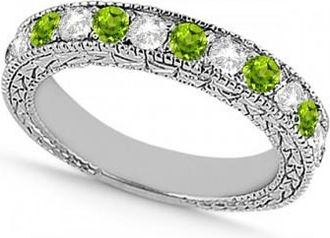 Allurez Antique Diamond & Peridot Wedding Ring 14kt White Gold (1.05ct)