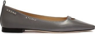 Kazar Grijze platte pumps met uitgesneden bovenkant - Dames - Ballerinas - Grijs - 41 EU - Leer - Schoenen