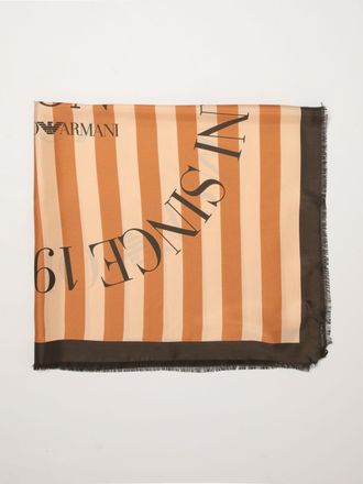 Emporio Armani Foulard in seta con stampa a righe e logo con bordi sfrangiati