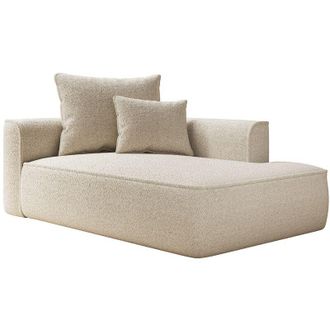 Vente-Unique Chaise longue destra in tessuto ciniglia beige - PINETA
