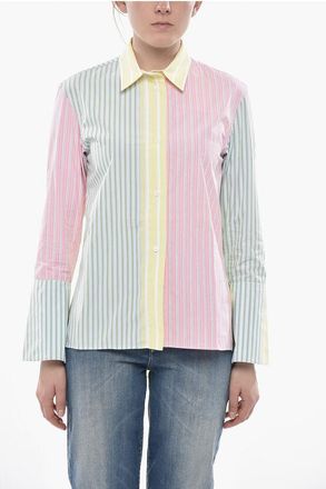 Marni Balanced Striped Poplin Shirt with Flared Sleeves size 48