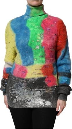 Dolce & Gabbana Multicolor Mohair Turtleneck Pullover Sweater - Dames - Coltruien - Veelkleurig - S - Wol - Truien & Vesten