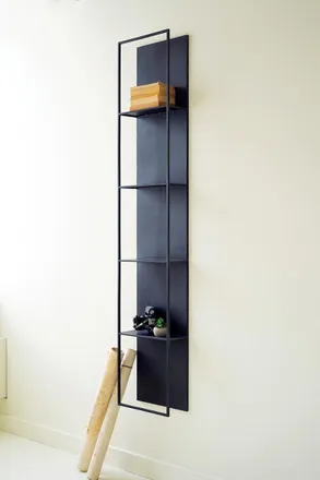 Kalalou Tall Black Metal Four-Tiered Wall Shelf