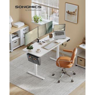 Songmics Songmics - Scrivania Regolabile in Altezza, Scrivania Elettrica per Lavoro in Piedi, 60 x 140 x (72-120) cm, 4 Altezze di Memoria, Tasca
