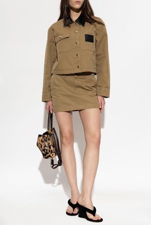 Balenciaga Denim Jacket With Logo, Womens, Brown