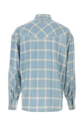 Wooyoungmi Mens Embroidered Jersey Oversize Shirt Blue Exterior: Rayon Camicie