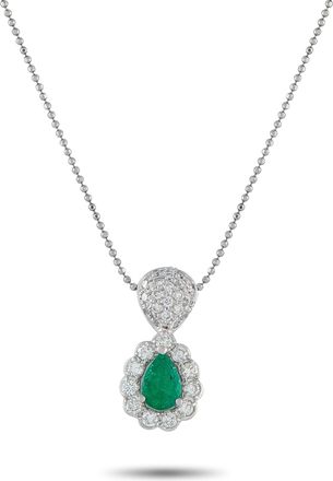 Luxury Bazaar Platinum 0.73ct Diamond and Emerald Pendant Necklace MF01-010626